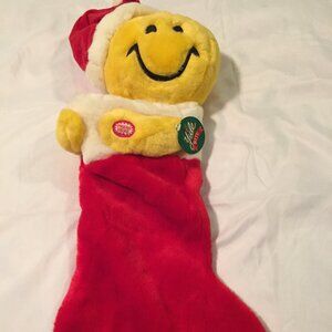 Vintage Dandee Plush Happy Smiley Face Giggling 21" Christmas Stocking Laughs  P